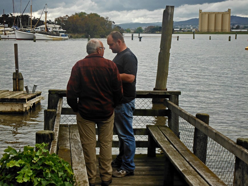 Father & Son outside Seans work, Stillwater